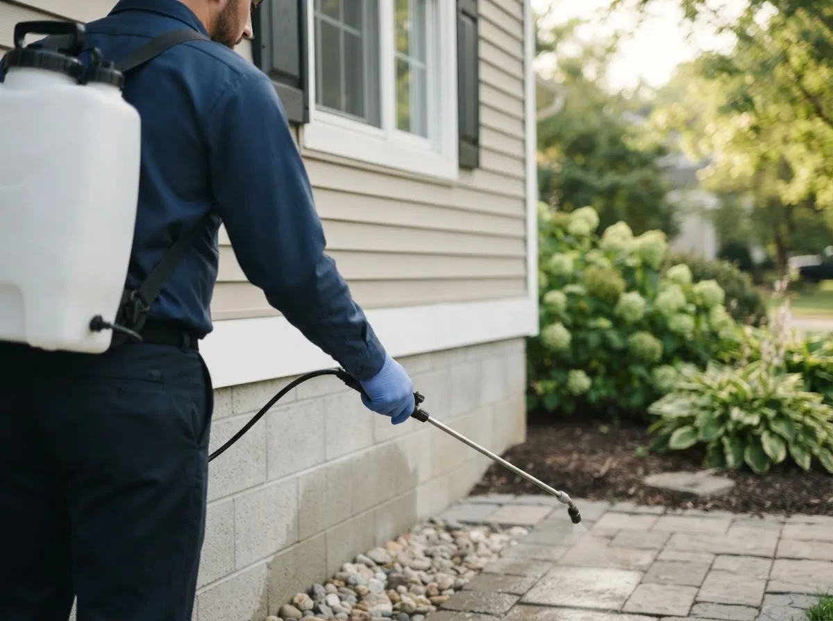 Pest control technician inspecting a home in Garden City, MI